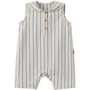 papa夏季纯棉海军风爬服周岁礼物外出薄婴幼儿夏服爬爬母婴连体衣