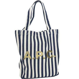 APC字母印花条纹帆布包大容量托特包复古通勤单肩手提时尚帆布袋