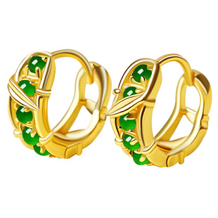 宫里上新翡翠耳环女款纯银耳饰绿色宝石耳扣耳圈生日礼物送妈妈