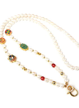 中国风新中式沙金醒狮珍珠贝佛牌链金锁珐琅彩鎏金瑞兽复古唐卡绳