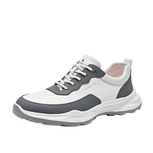 梦特娇高端运动休闲白鞋男鞋春季真皮2026新款增高防滑旅游老爹鞋