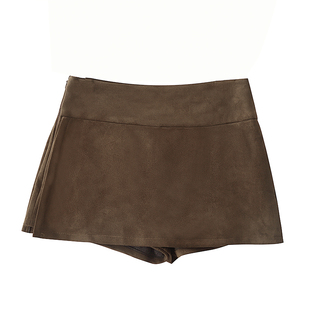 美拉德咖色包臀裙裤女春秋冬季小个子麂皮绒a字短裙侧开叉半身裙