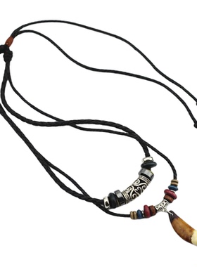 复古民族风做旧款黑狗牙项链 潮男新款骨质真牙吊坠挂链