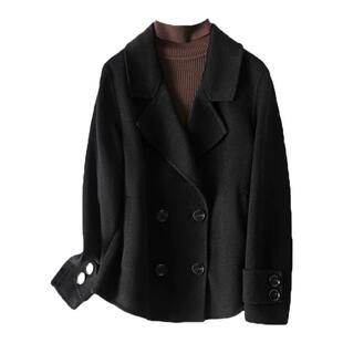 羊毛大衣女士短款黑色双排扣双面呢小个子春秋新款轻奢羊毛呢外套