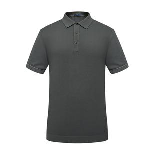 BONI/堡尼春夏休闲绿色翻领横机棉混纺短袖T恤LR143A44B