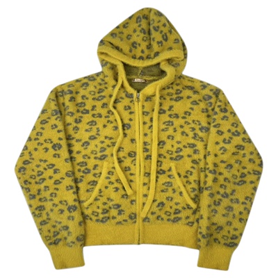 年九一口贰 超柔绒感豹纹提花波点拉链连帽开衫毛衣小众短款外套