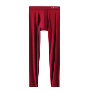 猫人莫代尔秋裤男款本命年无痕线裤衬裤内穿薄款酒红色男士保暖裤