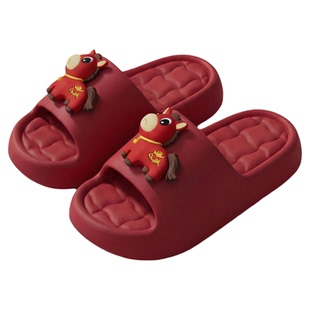 ECAC开心马红色拖鞋女款2026新款室内情侣家居一对防滑按摩凉拖男