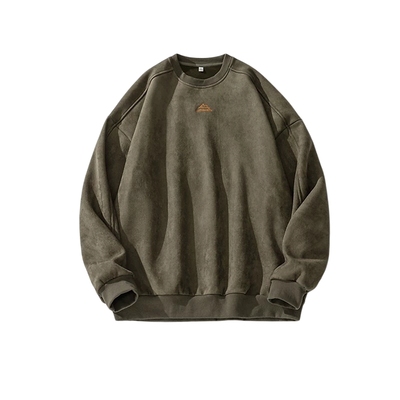 复古潮牌麂皮绒刺绣圆领卫衣