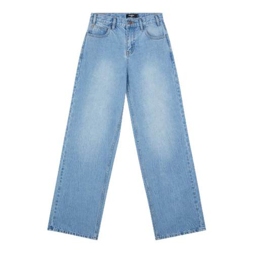 Oneup全棉100%高腰冰蓝浅色宽松直筒牛仔裤女百搭休闲通勤长裤子