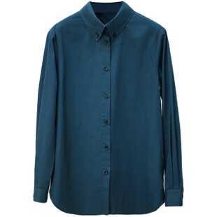 芝美日禾 80支双股丝光棉保加利亚蓝衬衫女宽松极简通勤上衣