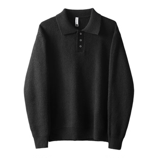 LUUD 简约儒雅男士POLO翻领针织衫柔软纱线坑条肌理休闲毛衣秋冬