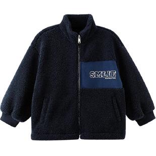 左西童装男童羊羔绒外套儿童冬季保暖加绒上衣2025新款秋冬装衣服