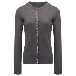 local aliens外星沙龙美式复古铆钉灰色针织开衫圆领正肩毛衣外套