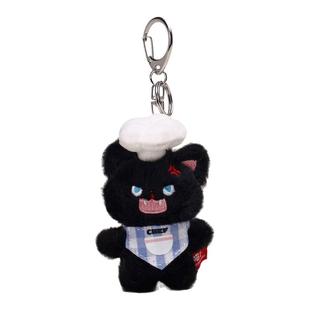 YUYI原创可爱厨师帽炸毛小黑猫咪毛绒公仔书包包挂件情侣车钥匙扣
