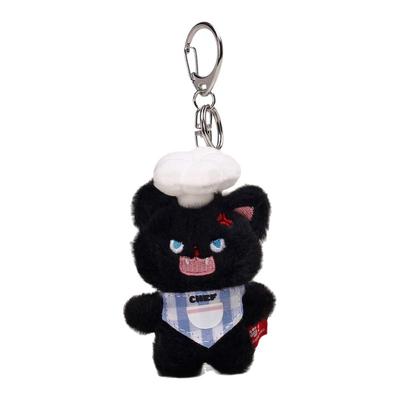 YUYI原创可爱厨师帽炸毛小黑猫咪毛绒公仔书包包挂件情侣车钥匙扣