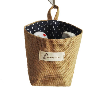 简约棉麻可挂桌面杂物收纳袋创意双面手机挂袋宿舍神器床头储物袋