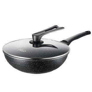 爱仕达炒锅麦饭石色不粘锅炒锅家用燃煤气灶平底锅电磁炉炒菜锅