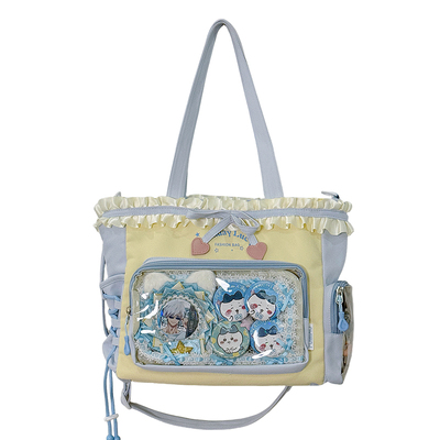 学院风少女斜挎包蝴蝶结荷叶边大容量透明单肩包谷子扎板痛包娃包