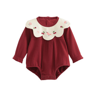 满月女孩宝宝衣服包屁衣百天小公主新生婴幼儿喜庆酒红色小月龄冬