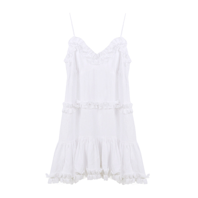白色100亚麻花边吊带裙