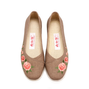 内联升女鞋老字号北京布鞋手工千层底女亚麻布鞋一脚蹬单鞋8725A