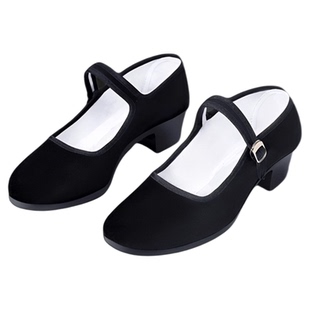 舞蹈考级黑跟鞋胶州秧歌布鞋女藏族东北民间民族高跟舞鞋成人专用