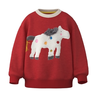 【粒粒绒】papa爬爬冬季儿童卫衣加绒加厚保暖男女童新年红色上衣