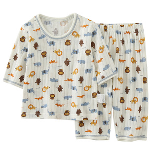 男童短袖七分裤套装薄款吸汗儿童透气家居服夏季宝宝宽松打底睡衣