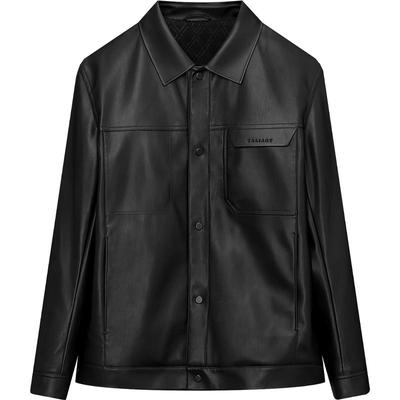 海澜之家翻领PU皮革夹克皮衣外套