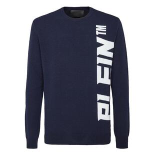 PHILIPP PLEIN 男士套头圆领毛衣针织衫黑色羊毛衫