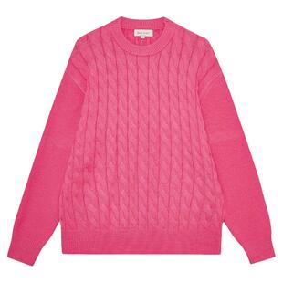 CLIMAX VISION麻花粗纹纯色圆领套头绵羊毛针织衫宽松慵懒风毛衣