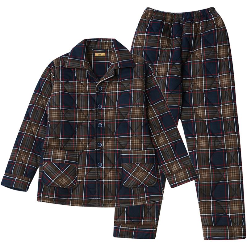 【特价清仓】男士睡衣秋冬季纯棉加厚大码三层夹棉保暖家居服套装