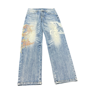 春生同款春季新品时尚休闲百搭马年合身小直筒男士印花牛仔裤3166