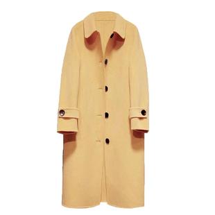 秋冬高级新款黄色小个子双面羊绒女大衣长款羊毛外套翻领呢子
