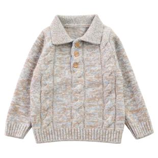 25秋冬新款男童三股加厚纯羊绒衫儿童洋气翻领毛衣粗针麻花polo衫