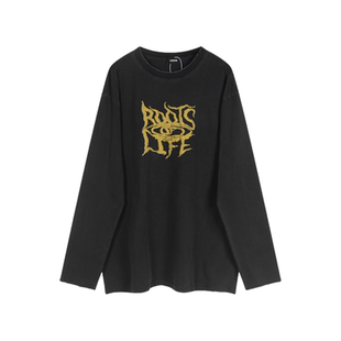 WE11DONE FUGUI小众潮牌美式休闲打底衫字母印花水洗做旧长袖T恤