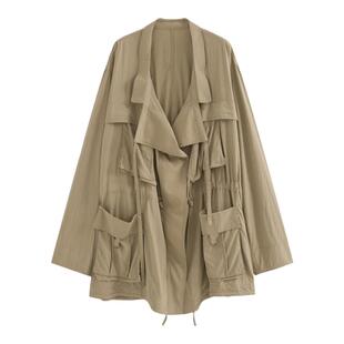 AZure秋季法式宽松休闲工装风衣女中长款大口袋气质慵懒重工外套