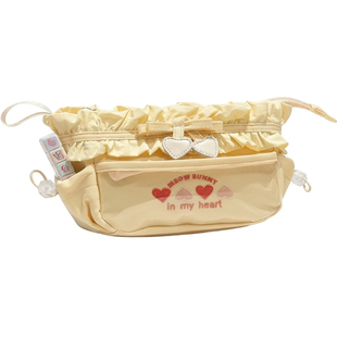 芝士奶黄色前透明笔袋大容量多层文具盒高颜值手提铅笔盒刺绣痛包