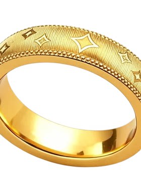 正品四芒星戒指金包银实心拉丝车花泥鳅背指环情侣对戒婚戒送女友
