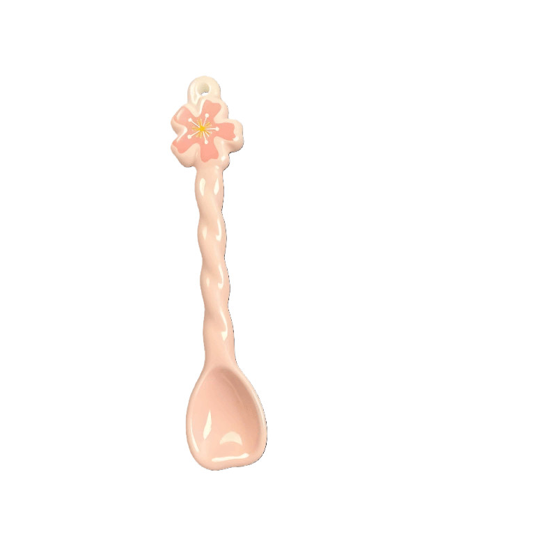粉色樱花陶瓷搅拌勺耐高温甜品