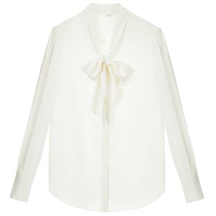 【宋佳同款】LANCY/朗姿2024秋季新款桑蚕丝长袖法式飘带衬衫女