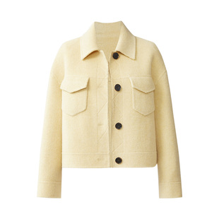 IAmMIX27秋冬短款毛呢外套女宽松小个子纯色简约绵羊毛双面呢夹克