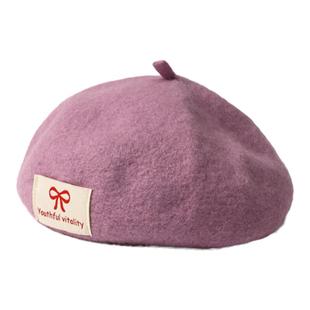 宝宝帽子秋冬季儿童新年贝雷帽婴儿英伦前进帽女童女宝红色画家帽