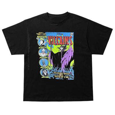 Maleficent睡美人美式复古高街短袖T恤潮流落肩波普艺术小领口tee