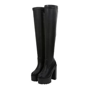 超高跟过膝长靴女14cm粗跟显瘦高筒弹力靴防水台长筒靴性感配丝袜