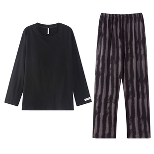 芬腾可安睡衣女款春秋季纯棉长袖带胸垫女士2026新款黑家居服冬天