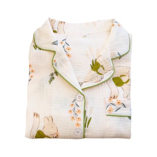 日系女士棉纱睡衣女春秋季长袖纯棉麻双层婴儿纱布少女家居服夏