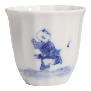 自慢堂拾金功夫茶杯手绘青花事事如意 菊瓣杯客人杯个人杯闻香杯