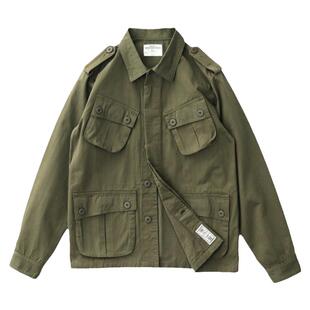 阿美咔叽二战TCU丛林夹克男春秋美式复古军绿色多口袋工装外套男